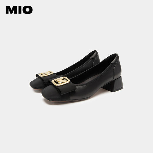 MIO米奥通勤浅口鞋方头粗跟小皮鞋字母高跟舒适单鞋女鞋低帮鞋M234480153 商品图3