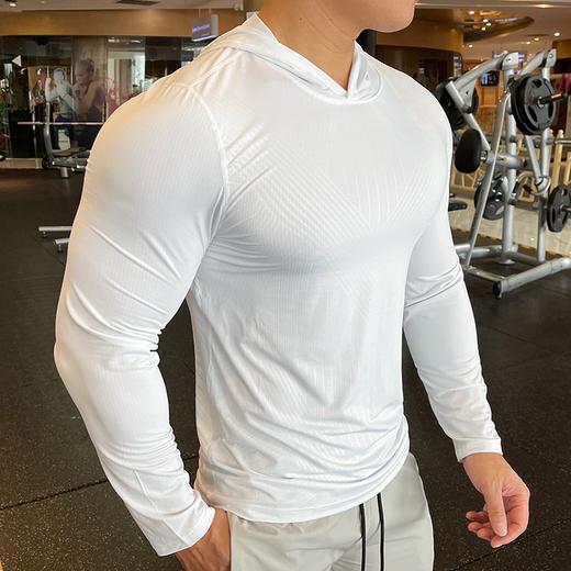 跃牌【跃LEAP-ACTIVE】系列秋冬跑步速干衣男款 亚马逊打底衫涤纶横格连帽长袖T恤户外健身服892 商品图1