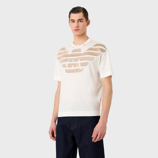 EMPORIO ARMANI 阿玛尼 男士老鹰徽标印花圆领短袖T恤 白色 3R1TZ2 1JUVZ 01G0 商品图1