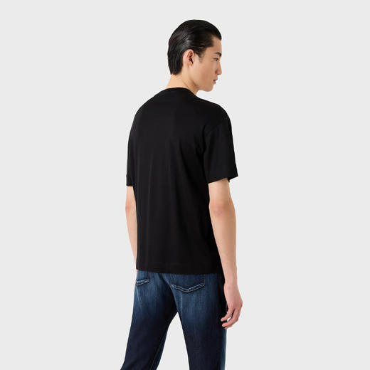 EMPORIO ARMANI 阿玛尼 男士老鹰徽标刺绣天丝混纺平纹针织圆领短袖T恤 黑色 3R1TZ2 1JUVZ 0094 商品图2