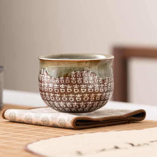 钧窑陶瓷茶杯旺旺杯喜字杯功夫茶具主人杯家用高端把玩茶器礼盒装 商品图1