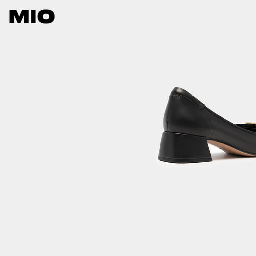 MIO米奥通勤浅口鞋方头粗跟小皮鞋字母高跟舒适单鞋女鞋低帮鞋M234480153 商品图4
