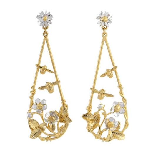 订购9周到｜Alex Monroe-Strawberry Patch-草莓花丛 小蜜蜂 耳环［英国设计师］ 商品图0