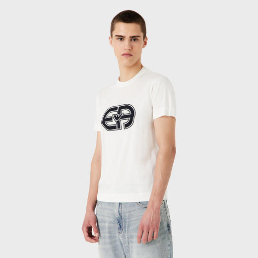 EMPORIO ARMANI 阿玛尼 男士刺绣徽标圆领短袖T恤 白色 3R1TV4 1JUVZ 0128 商品图1