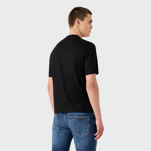 EMPORIO ARMANI 阿玛尼 男士超大徽标刺绣天丝混纺平纹针织圆领短袖T恤 黑色 3R1TZ2 1JUVZ 0095 商品图2