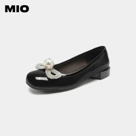 MIO米奥晚晚鞋方头复古千禧粗跟浅口单鞋女真皮一脚蹬女鞋小皮鞋M234413601