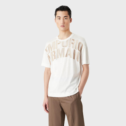 EMPORIO ARMANI 阿玛尼 男士字母徽标印花圆领短袖T恤 白色 3R1TZ2 1JUVZ 01G1 商品图1