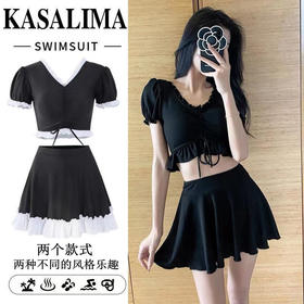 【夏日里，漂亮的泳衣女裙式平角分体两件套上新啦！】保守显瘦，仙女范十足！赶快入手，一起去温泉游泳吧！