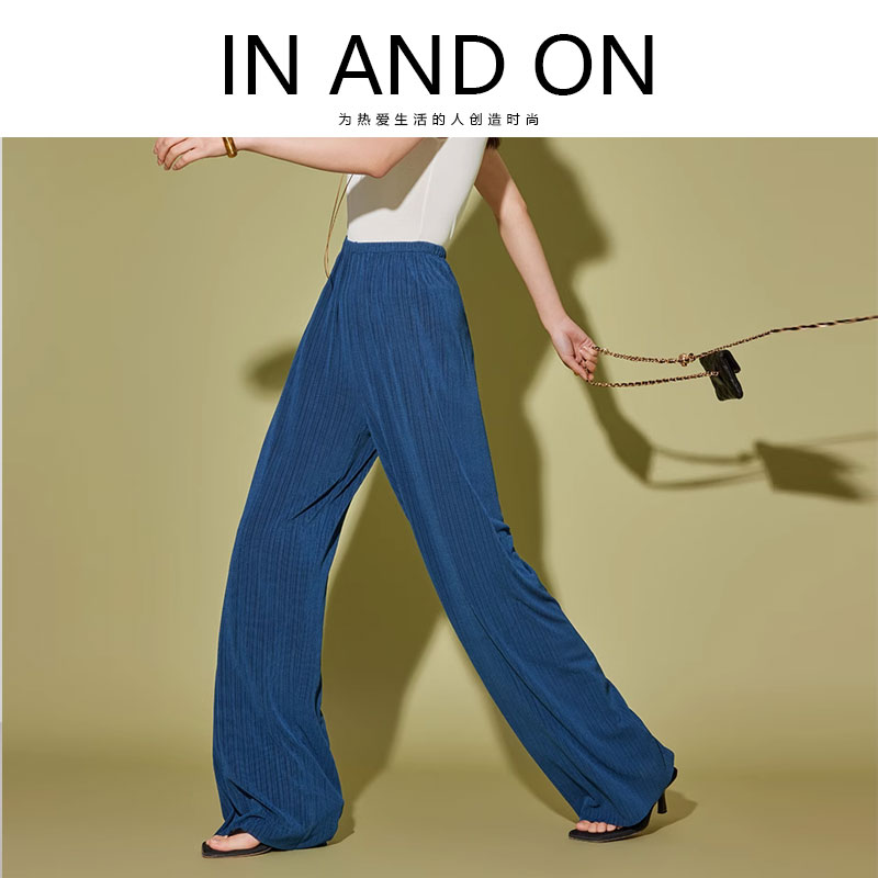 IN AND ON53236醋酸阔腿裤女夏季新款薄款高腰垂感空气裤显瘦休闲直筒拖地裤子