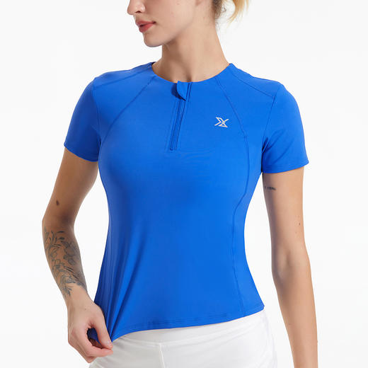 范斯蒂克 短袖半拉链跑步运动上衣女秋季紧身透气显瘦健身衣 商品图1