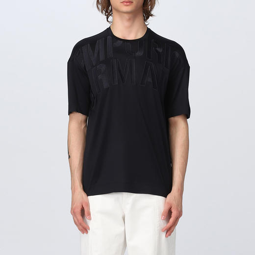 EMPORIO ARMANI 阿玛尼 男士字母徽标印花圆领短袖T恤 深蓝色 3R1TZ2 1JUVZ 09J1 商品图0