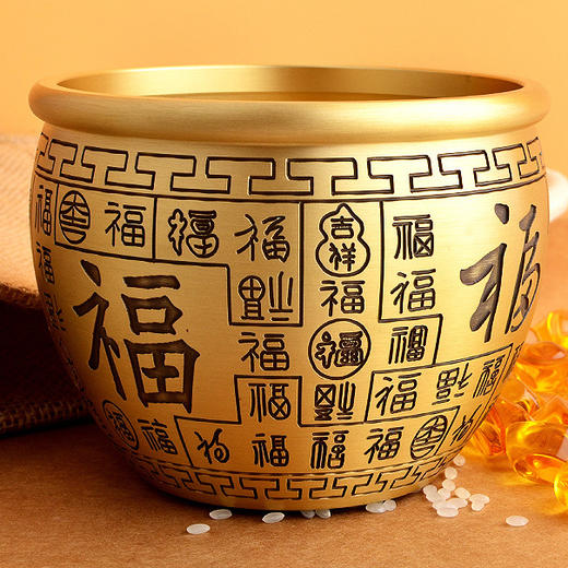 百福缸黄铜聚宝盆，家居办公室摆件 商品图1