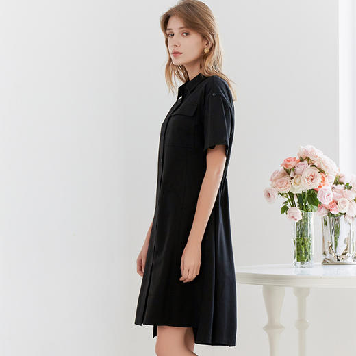 【衬衫款棉质连衣裙】23年夏季新品女士中长款连衣裙黑色直筒裙子 商品图2