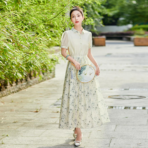 舒适田园风，天丝印花拼接宽松系带连衣裙HR-SYY23006B-1 商品图4