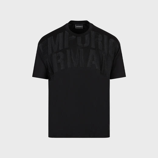 EMPORIO ARMANI 阿玛尼 男士超大徽标刺绣天丝混纺平纹针织圆领短袖T恤 黑色 3R1TZ2 1JUVZ 0095 商品图0