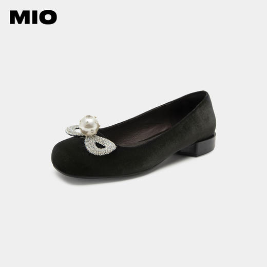 MIO米奥晚晚鞋方头复古千禧粗跟浅口单鞋女真皮一脚蹬女鞋小皮鞋M234413601 商品图1
