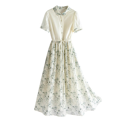 舒适田园风，天丝印花拼接宽松系带连衣裙HR-SYY23006B-1 商品图7