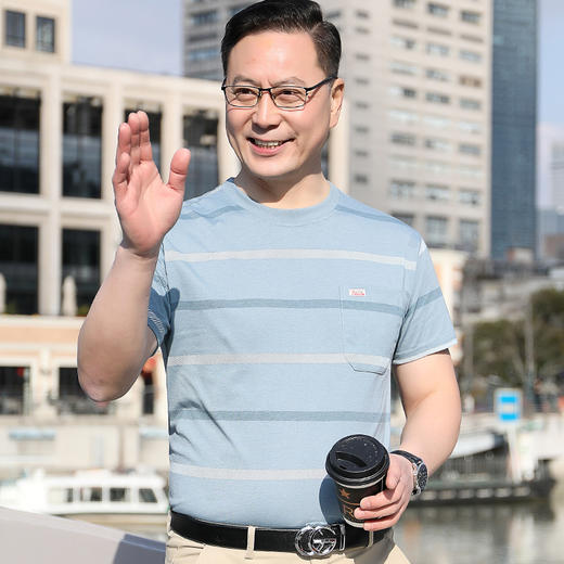 买一送一❗️新款爸爸装短袖t恤男士40-50岁】柔软舒适透气 中老年人冰丝圆领条纹男装父亲节礼物优选粉丝专属男士父亲节礼物新年礼盒年货礼盒 商品图4