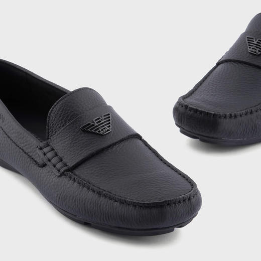 EMPORIO ARMANI 阿玛尼 男士压纹皮革金属老鹰徽标皮鞋 黑色 X4B124 XF665 00002 商品图3