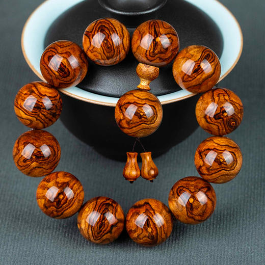 珍藏级海南黄花梨手串 | 正宗海南黄花梨糠梨老料，珍贵鬼脸纹、虎皮纹 商品图0