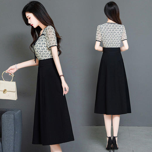 QYMTYP-LX71-Y，印花连衣裙夏季新款短袖裙中长款假两件高腰A字裙 商品图2