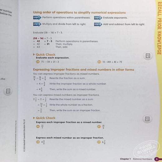 【中商原版】Math in Focus Grade 7A 焦点数学Course 2A七年级上册套装 学生书+作业本 英文原版 美国HMH教材 小学新加坡数学 商品图4