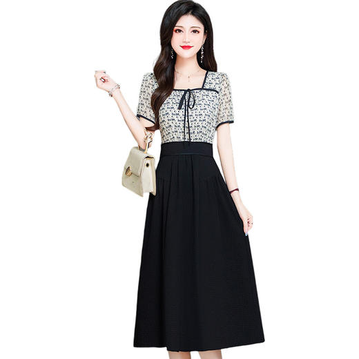 QYMTYP-LX71-Y，印花连衣裙夏季新款短袖裙中长款假两件高腰A字裙 商品图4