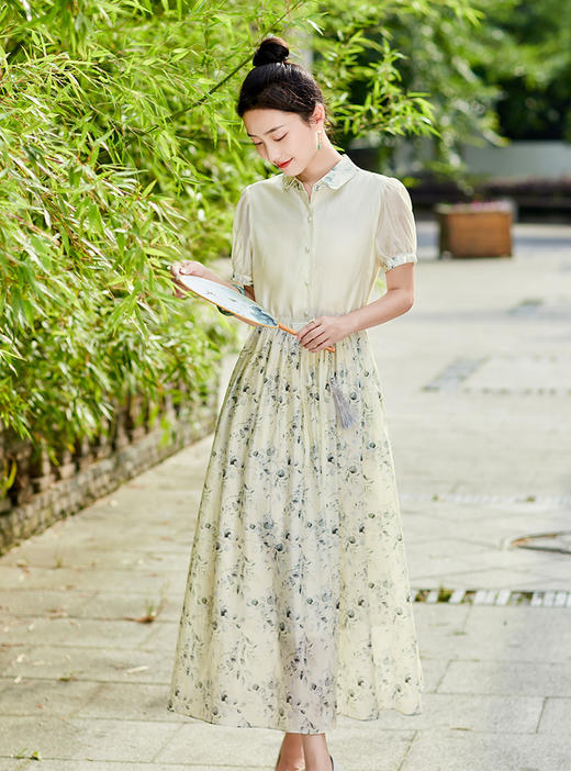 舒适田园风，天丝印花拼接宽松系带连衣裙HR-SYY23006B-1 商品图6