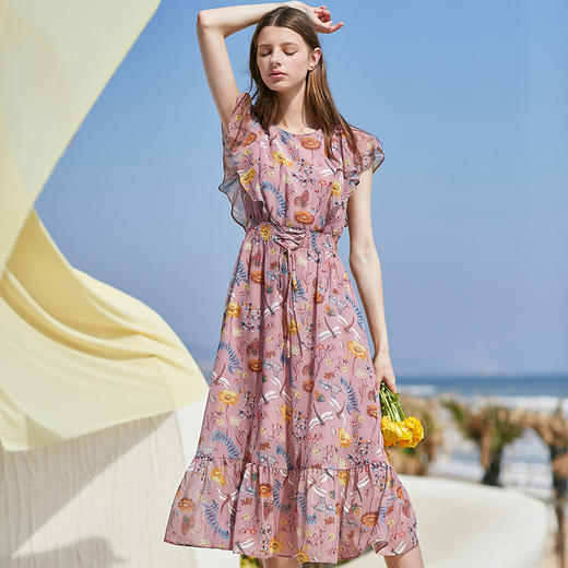 欧芮儿荷叶边连衣裙女中长款2019新女装夏装度假碎花超仙女裙子 商品图0