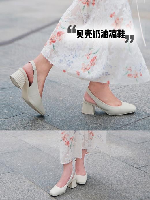 复古优雅方头贝壳跟凉鞋！花花团特别定制款！里外全羊皮！加厚脚掌垫脚柔软踩屎感 Q弹柔软 一脚蹬弹力带穿着方便！ 商品图0