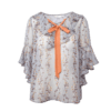 欧芮儿 2018夏装新款女装宽松V领蝴蝶结荷叶边喇叭袖碎花雪纺衫女 商品缩略图3