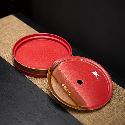 宫墙红干泡台壶承家用陶瓷茶盘 故宫红功夫托盘壶承储水式茶台 商品图2