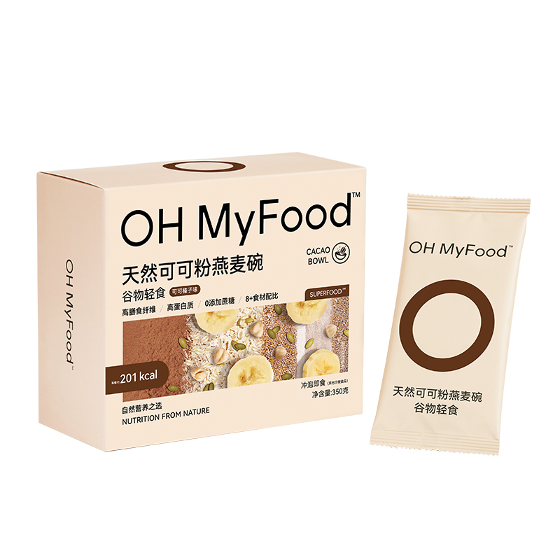 OH MyFood 天然可可粉燕麦碗营养早餐即食代餐碗轻食饱腹健身懒人350g/盒