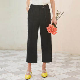 欧芮儿夏装2019新款女装系带环扣阔腿裤女高腰九分裤子休闲女裤