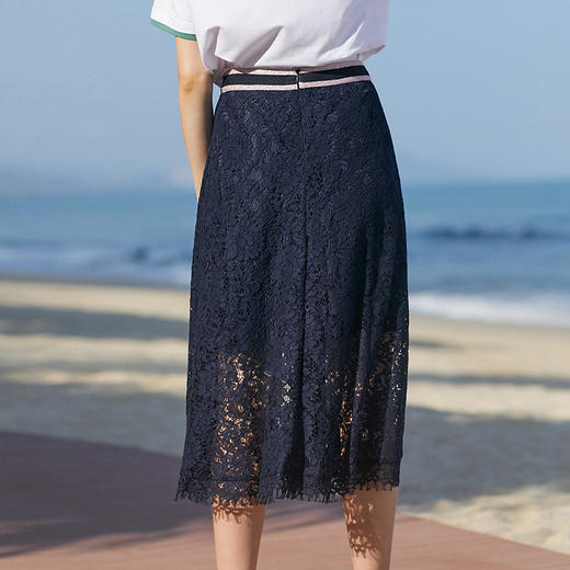 欧芮儿2019新款女装收腰显瘦镂空绣花蕾丝半身裙女中长款a字裙 商品图1