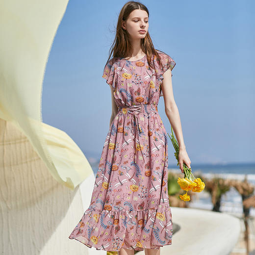 欧芮儿荷叶边连衣裙女中长款2019新女装夏装度假碎花超仙女裙子 商品图3