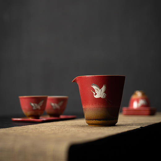 宫墙红公道杯功夫茶具配件陶瓷茶海新中式匀茶器分茶器礼盒装红色 商品图3