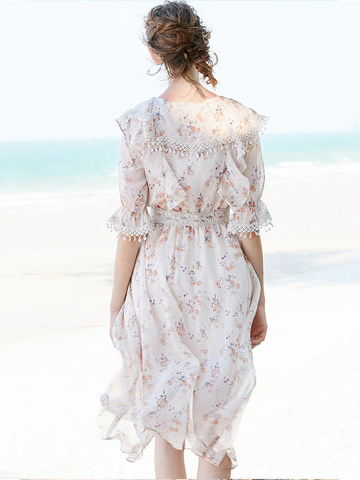 欧芮儿夏装2019新款女装娃娃领连衣裙中长款气质收腰腰带女裙子 商品图1