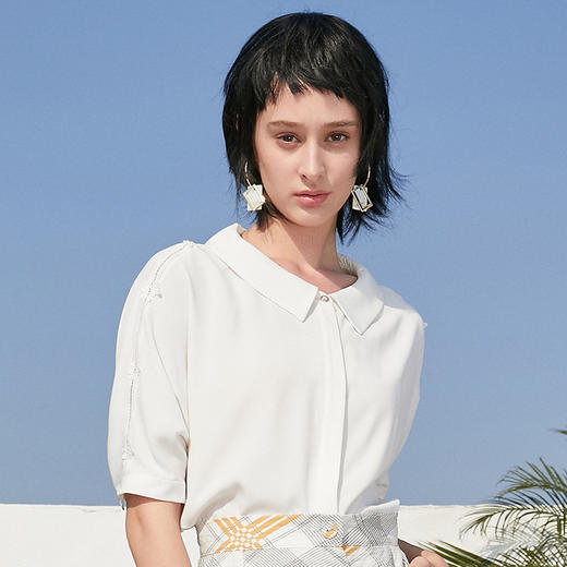 【最后一天】欧芮儿2019新款女装夏装翻领白色衬衫女时尚洋气宽松上衣女小衫 商品图2
