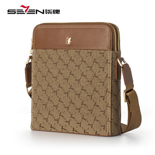 柒牌男士商务单肩包年新款时尚复古提花织物竖款方形斜挎男包	124P70140 商品图3
