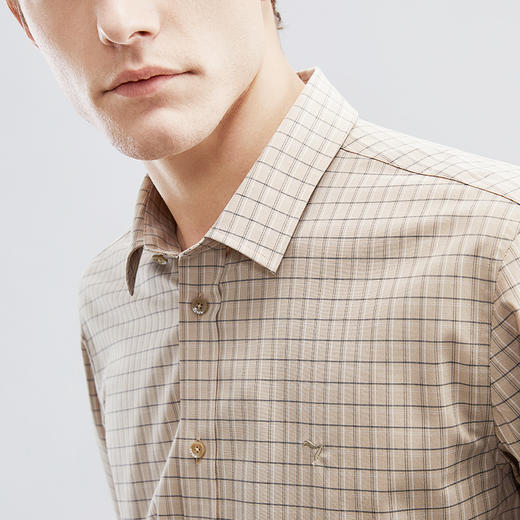 【特价】【竹纤维】柒牌男士长袖衬衫春季新款时尚休闲色织格翻领衬衣	124A70160 商品图2