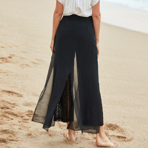 欧芮儿2019夏装新款高腰显瘦黑色休闲裤女不规则蕾丝女裤子网纱裤 商品图1