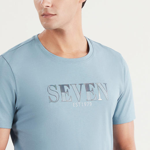 【冰氧吧】柒牌短袖t恤男时尚休闲薄款夏季字母烫钻圆领体恤上衣	122T71390 商品图2