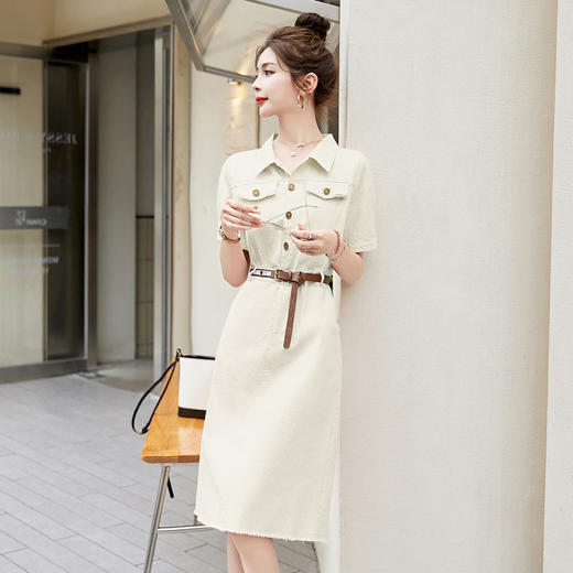 夏季新款，时尚潮流翻领拼接纯色收身显瘦衬衣裙（配腰带）HR-WL91329 商品图1