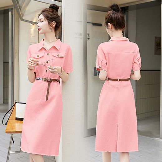夏季新款，时尚潮流翻领拼接纯色收身显瘦衬衣裙（配腰带）HR-WL91329 商品图6