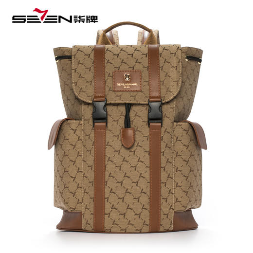 柒牌男包年新款商务通勤复古时尚休闲百搭卡其色插扣双肩背包	124P70120 商品图2
