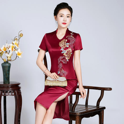 LHS-20256新款喜婆婆婚宴装婚礼礼服红色高贵洋气婚庆旗袍裙春季 商品图2