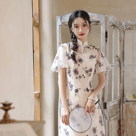 夏季新款，日常出游民国风文艺轻薄遮肉连衣裙少女款女改良旗袍XL-23201 商品图6
