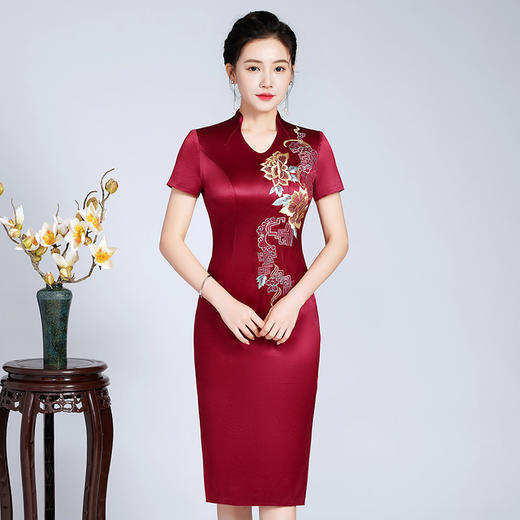 LHS-20256新款喜婆婆婚宴装婚礼礼服红色高贵洋气婚庆旗袍裙春季 商品图0