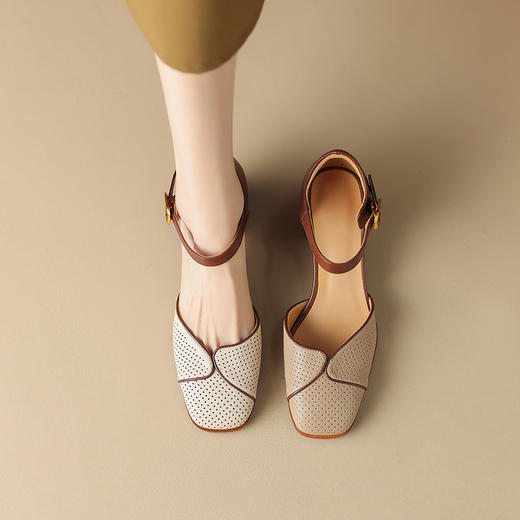 夏季新款，复古头层粒面透气孔牛皮里外全头层真皮包头中空凉鞋NJMK-K620 商品图0